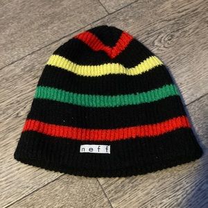 Black Neff beanie with red, yellow and green used like new